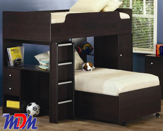 Coaster dark loft bunk bed with shelves 400227