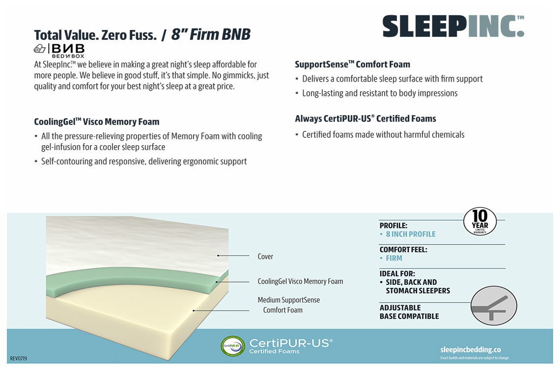 specs layers inside of gel memory foam bed in a box mattress 